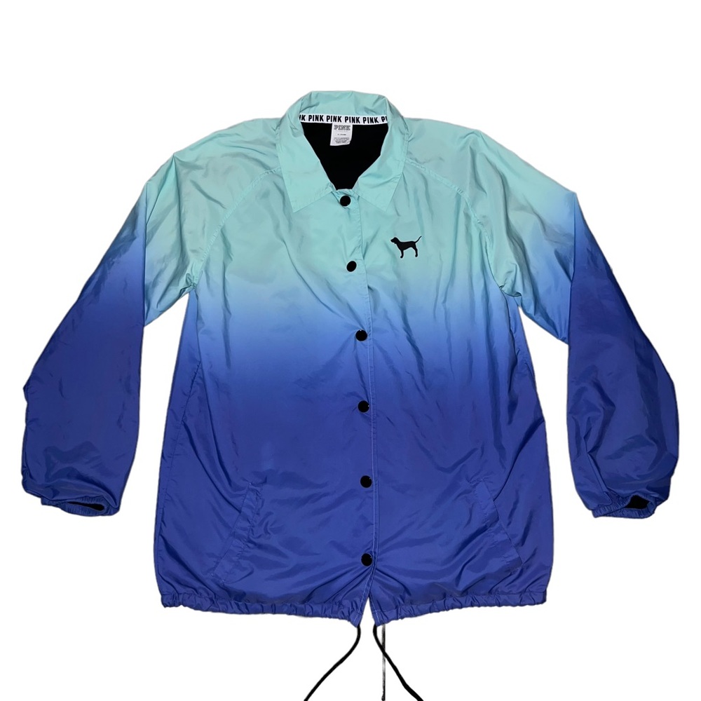 Victoria’s Secret PINK Blue Dip Dye Snap Front Coaches Jacket Size Medium